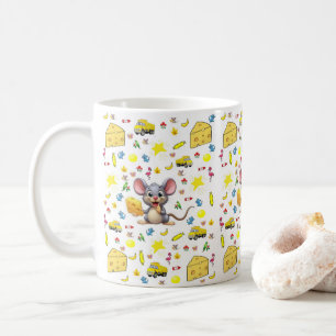 Taza De Café Queso Ratón Gato Pájaro Camiones Amarillo Estrella