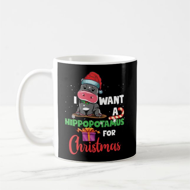 Taza De Café Quiero Hipopótamo Para Navidades Xmas Hippo (Izquierda)