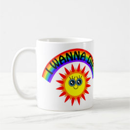 Taza De Café Quiero morir - Sol sonriente arcoiris
