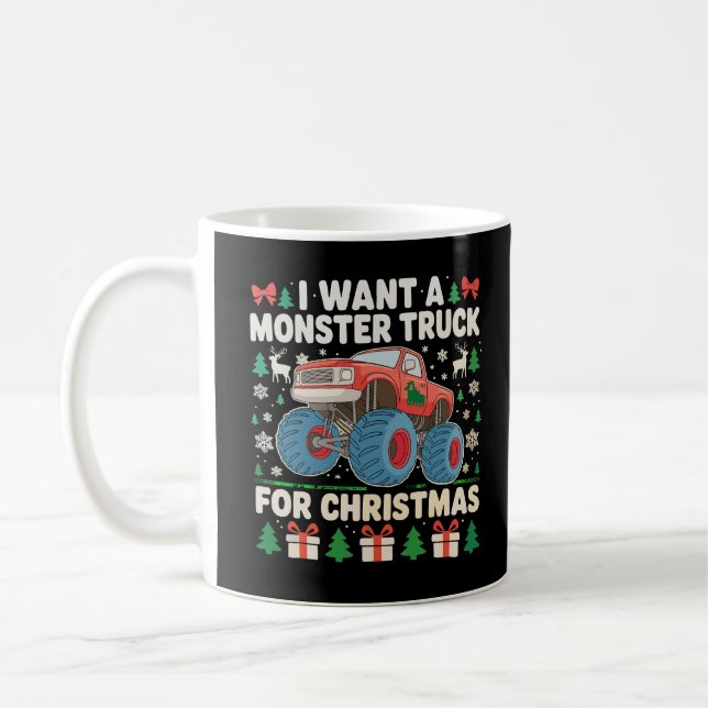 Taza De Café Quiero un camión monstruoso para Navidades suéter  (Izquierda)
