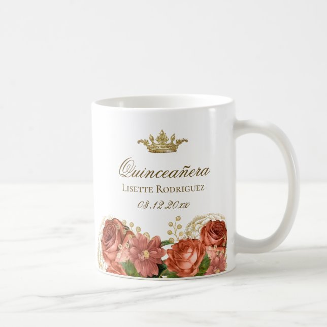 Taza De Café Quinceanera floral real (Derecha)