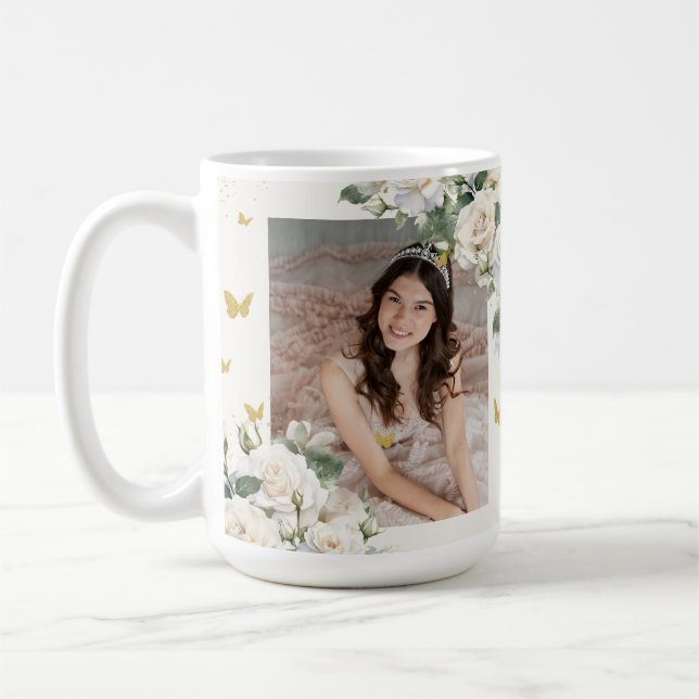 Taza De Café Quinceañera Vestido Floral Blanco Marfil Princesa  (Izquierda)
