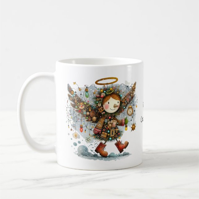 Taza De Café Quirky Navidades Folk Art Angel (Izquierda)