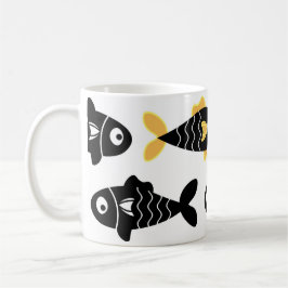 Taza De Café Quiroso patrón de pescado negro sin foco con amari