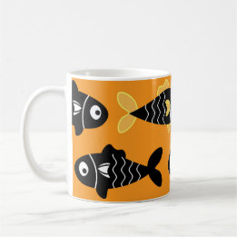 Taza De Café Quiroso patrón de pescado negro sin foco con amari