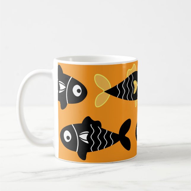 Taza De Café Quiroso patrón de pescado negro sin foco con amari (Izquierda)