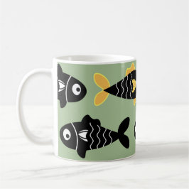 Taza De Café Quiroso patrón de pescado negro sin foco con amari