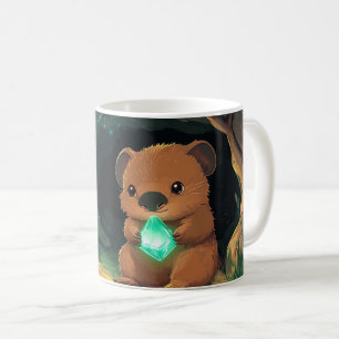 Taza De Café quokka de dibujos animados sosteniendo un cristal 
