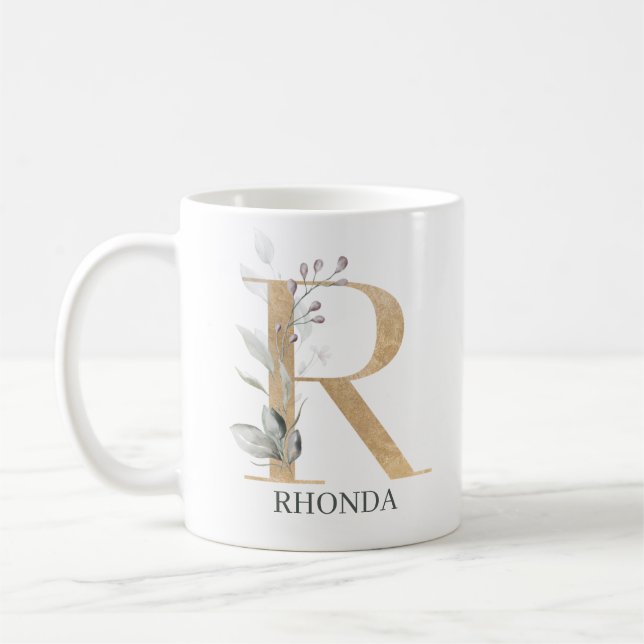 Taza De Café R Monograma Floral Personalizado (Izquierda)