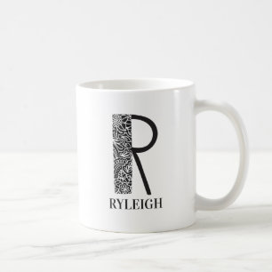 Taza De Café R y nombre inicial moderno en blanco y negro