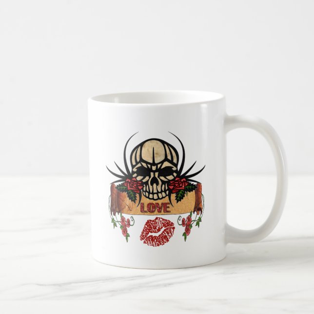 Taza De Café RAB Rockabilly Skull Rosas Aman Lipstick (Derecha)