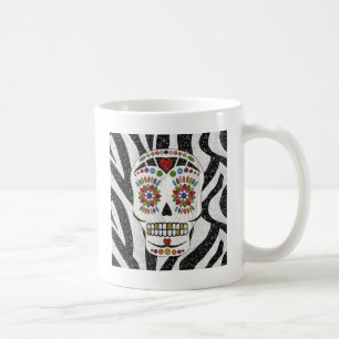 Taza De Café RAB Rockabilly Sugar Skull en Estampado de Cebra