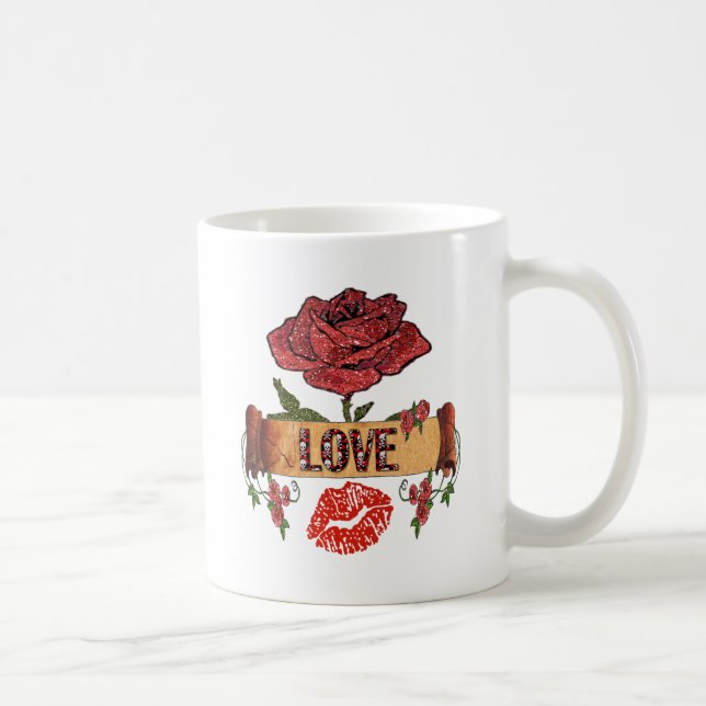 Taza De Café RAB Rockabilly Valentine Rosas, Love & Lipstick (Derecha)