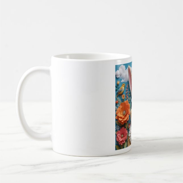 Taza De Café Rabbit with flowers art mug (Izquierda)