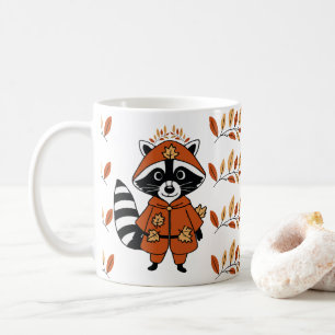 Taza De Café Racconón cutáneo con hojas de otoño