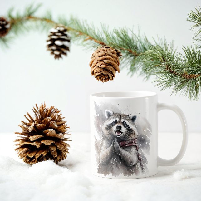 Taza De Café Raccoon acuarela de invierno con vibraciones (Subido por el creador)