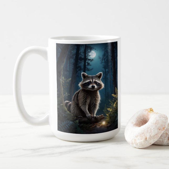 Taza De Café Raccoon Adventure de Moonlight Wildlife (Con donut)
