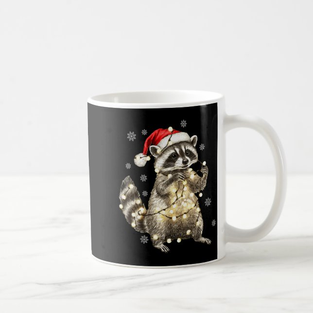 Taza De Café Raccoon Christmas Tree Lights Pajama Racoon Lover  (Derecha)