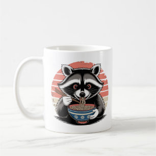 Taza De Café Raccoon Comer Ramen Estilo Vintage Japonés