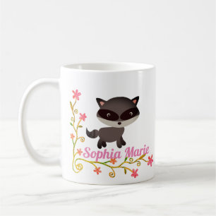 Taza De Café Raccoon con flores