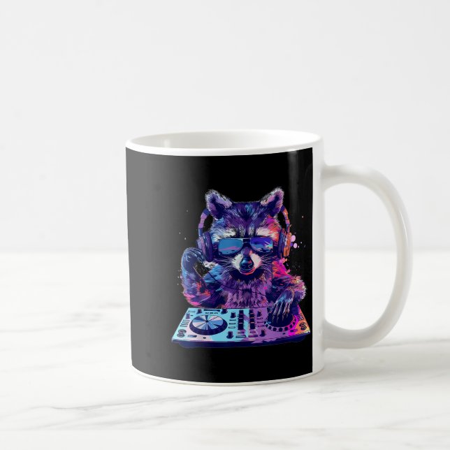 Taza De Café Raccoon Dj Edm Techno House Music Funny Animal Lov (Derecha)