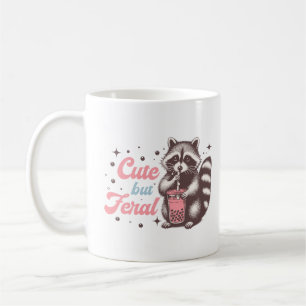 Taza De Café Raccoon gracioso retro pequeño pero salvaje