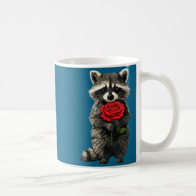 Taza De Café Raccoon Holding Red Rose Cute Raccoon Valentine An (Derecha)