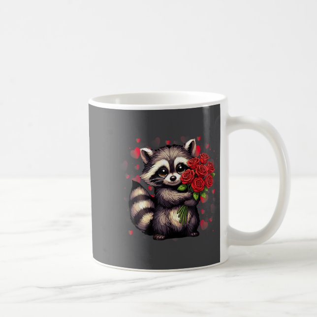 Taza De Café Raccoon Holding Red Rose Cute Raccoon Valentine An (Derecha)