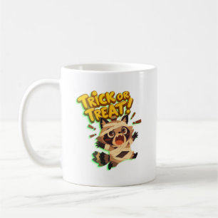 Taza De Café Raccoon lindo con disfraz de momia con truco o tru