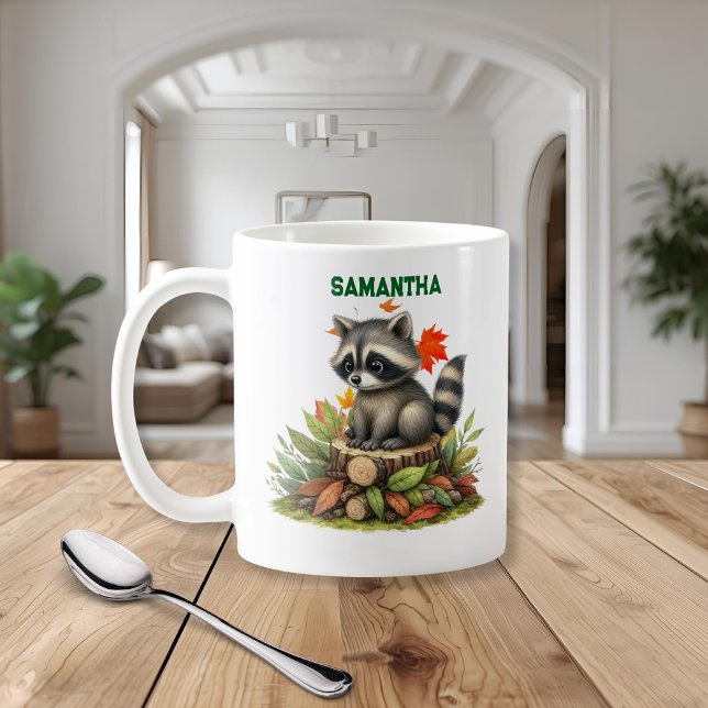 Taza De Café Raccoon Mug | Cute Raccoon with Autumn Leaves Mug (Subido por el creador)