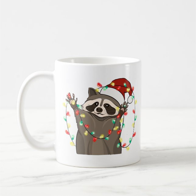 Taza De Café Raccoon Navidades graciosos (Izquierda)