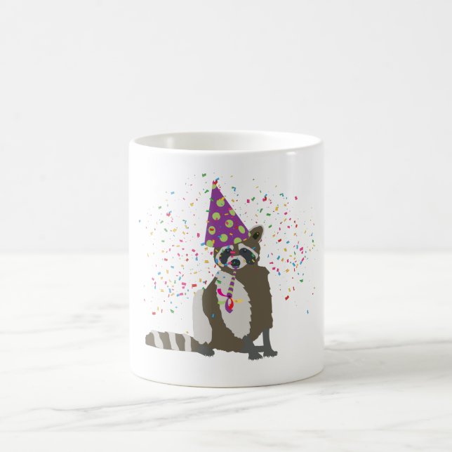 Taza De Café Raccoon Partying - Animales que tienen un Fiesta (Centro)