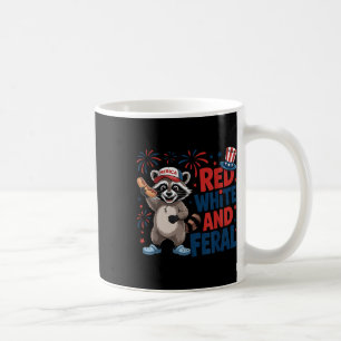 Taza De Café Raccoon Patriótico Merica Ee.Uu. 4 De Julio Blanco