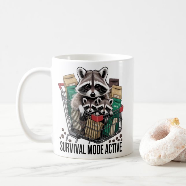Taza De Café Raccoon Survival Mode Active Mug - Funny Coffee Ad (Con donut)