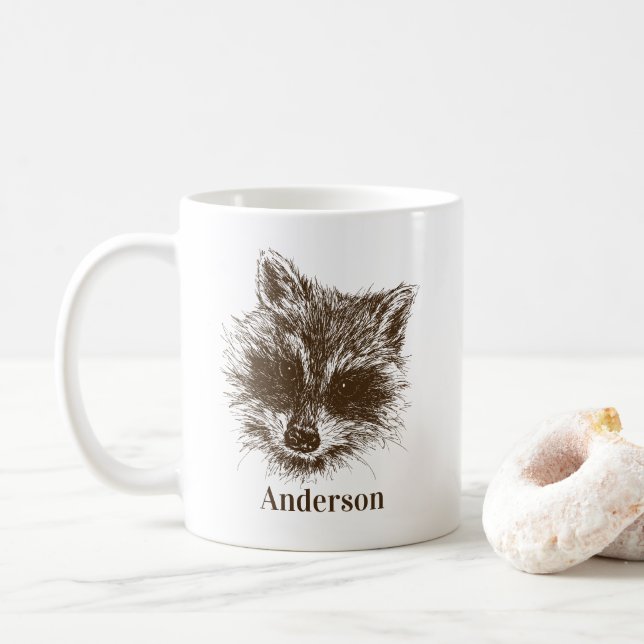 Taza De Café Raccoon Woodland Creature Animal Personalizado (Con donut)