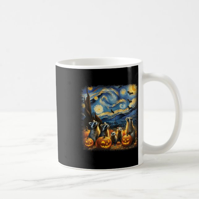 Taza De Café Raccoons Y Possum Halloween Caen Van Gogh Starry (Derecha)