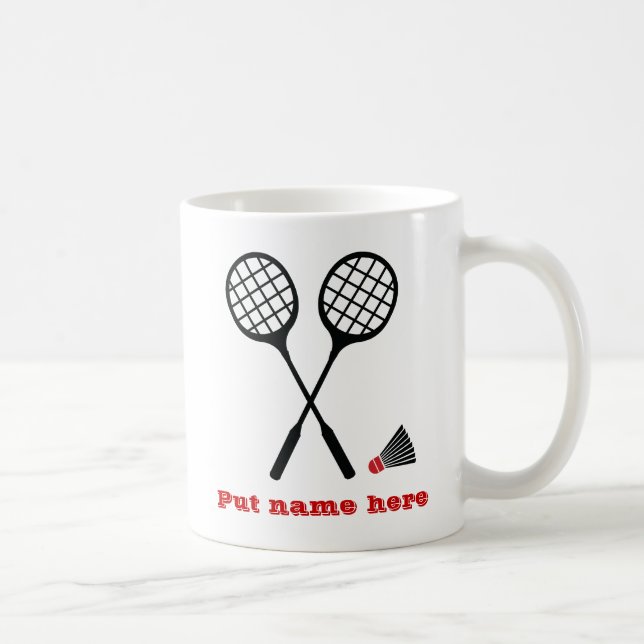 Taza De Café Racquet de bádminton rojo negro y personalizado de (Derecha)