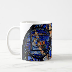 Taza De Café Radiación del azul del vitral de la natividad