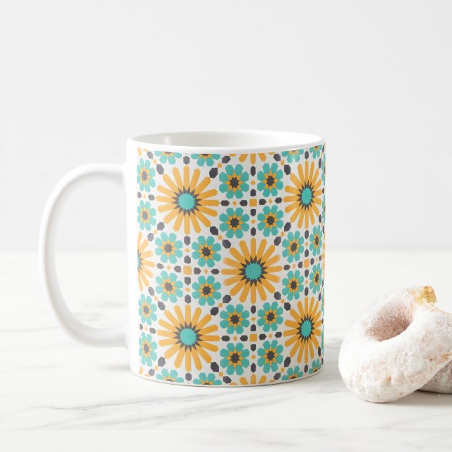 Taza De Café Radiancia zellige: Geometría andaluza colorida (Con donut)