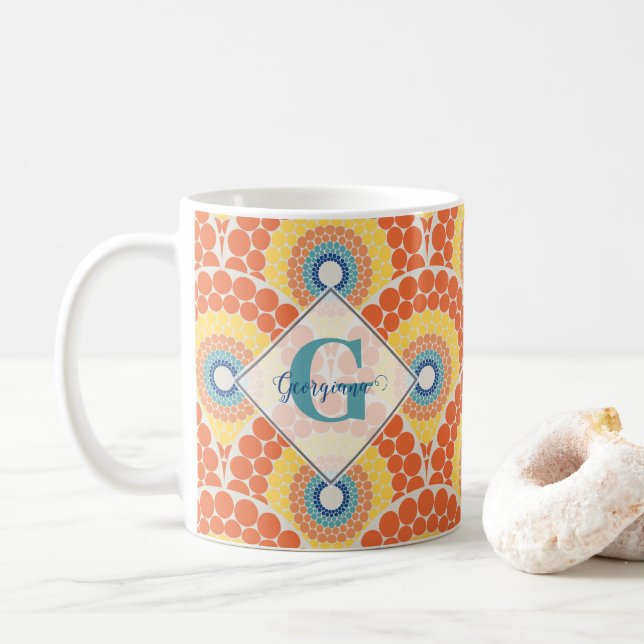 Taza De Café Radiante de verano egeo monogramada Art Deco Manda (Con donut)