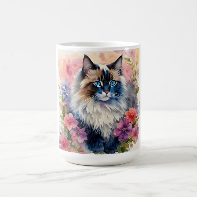 Taza De Café Ragdoll Cat Floral Retrato artístico (Centro)