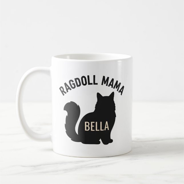 Taza De Café Ragdoll Mama Cat Silhouette Personalized Name (Izquierda)