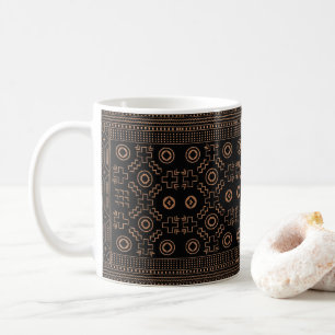 Taza De Café Raíces doradas: Elegancia marroquí negra y tribal
