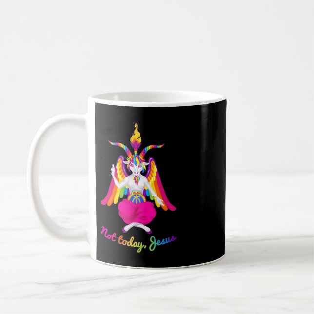 Taza De Café Rainbow Baphomet Not Today Jesus Kawaii Hail Satan (Izquierda)