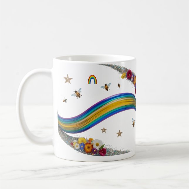 Taza De Café Rainbow Bee Floral Glitter Sparkle Classic Mug (Izquierda)