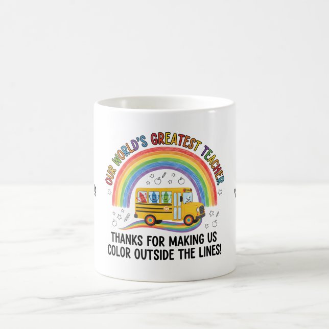 Taza De Café Rainbow Bus Crayons Worlds Greatest Teacher (Centro)