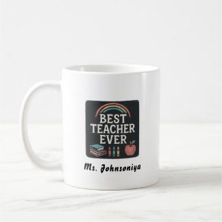 Taza De Café Rainbow Crayon Apple Black Badge Best Teacher Ever