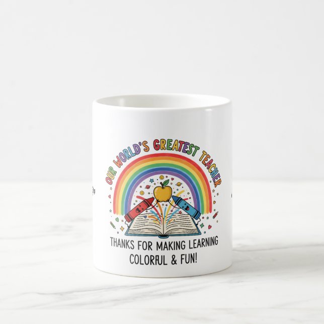 Taza De Café Rainbow Crayon Apple Worlds Greatest Teacher (Centro)