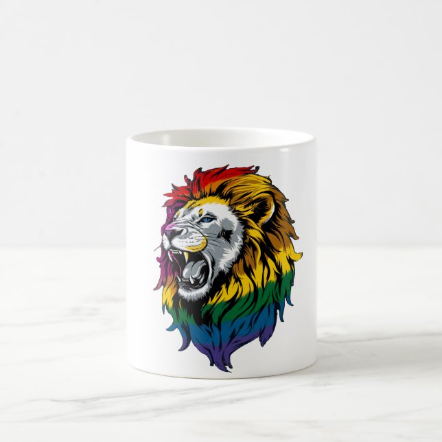 Taza De Café Rainbow Mane Roaring Leon LGBTQ+ Orgullo (Centro)