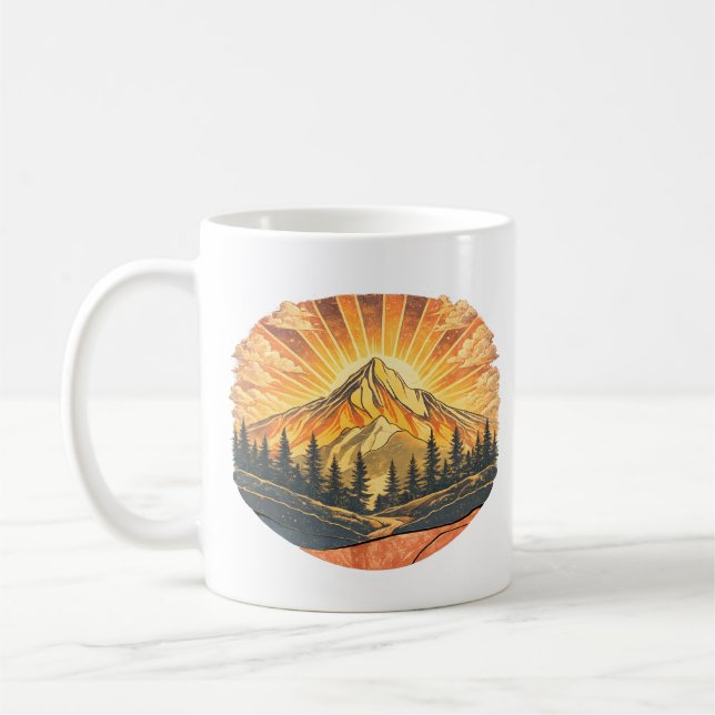 Taza De Café Rainbow Mountain Peak | Retro Mountains Sunrise  (Izquierda)